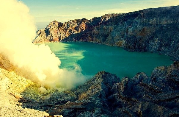 by nmaupu on Flickr.The acid crater lake from Kawah Ijen volcano complex - East Java, Indonesia.