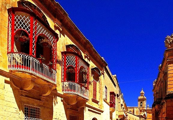 by albireo2006 on Flickr.Red balconies in Mdina, the old capital of Malta.