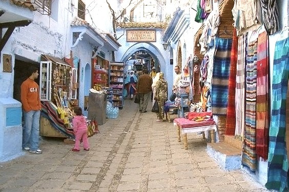 by Trysk  on Flickr.Colorful street bazaar in Chefchaouen, Morocco.