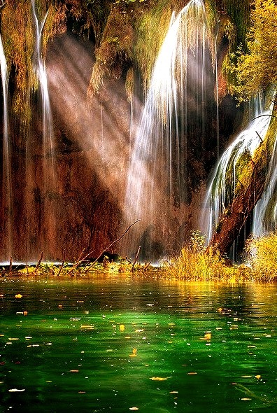 Light and waterfalls in Plitvice Lakes National Park, Croatia
