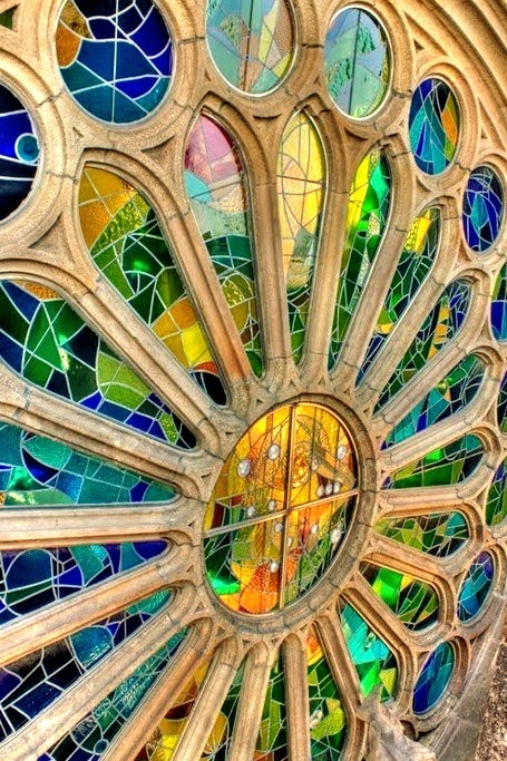 Sagrada Familia rose window, Barcelona, Spain.