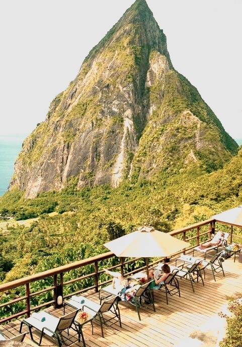 Enjoying the view from Ladera Resort, St. Lucia.