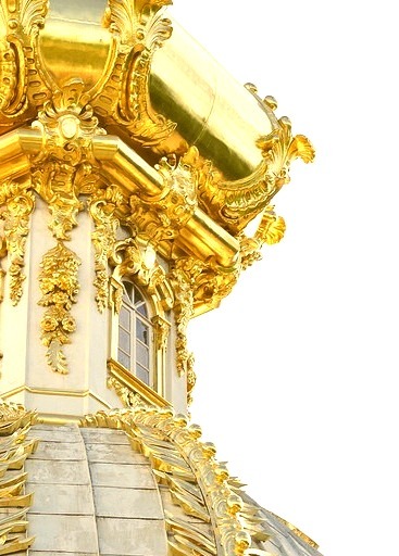 The golden towers of Peterhof Palace in Saint Petersburg, Russia